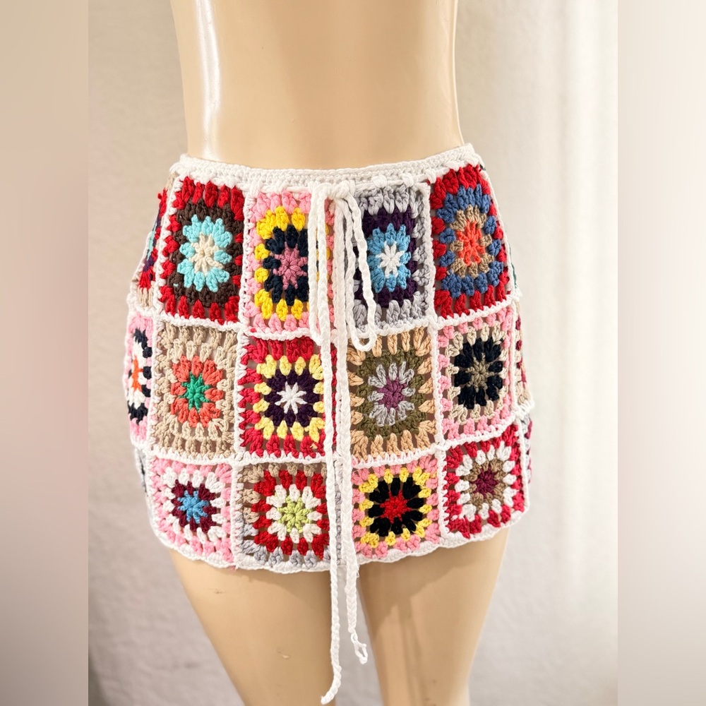 Crochet Patchwork Mini Skirt - Multicolor size XS… - image 5